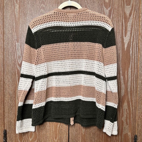 Christopher & Banks Striped Crochet Cardigan Sweater Women's Size L Button Down - Picture 6 of 7